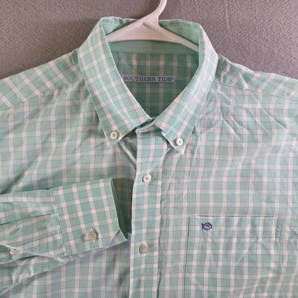 Southern Tide Mens Mint Green Gingham Check Long Sleeve Button Down Shirt Sz M